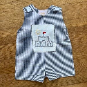 NWT haute baby pinstripe sandcastle romper
